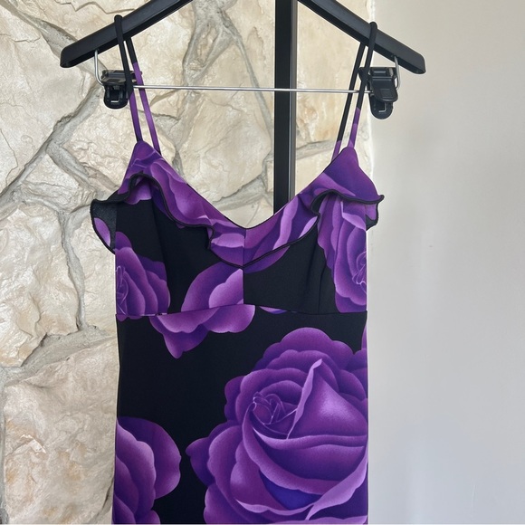 Vintage Dark Floral Spaghetti Strap Bias Cut Midi Dress - Picture 2 of 5